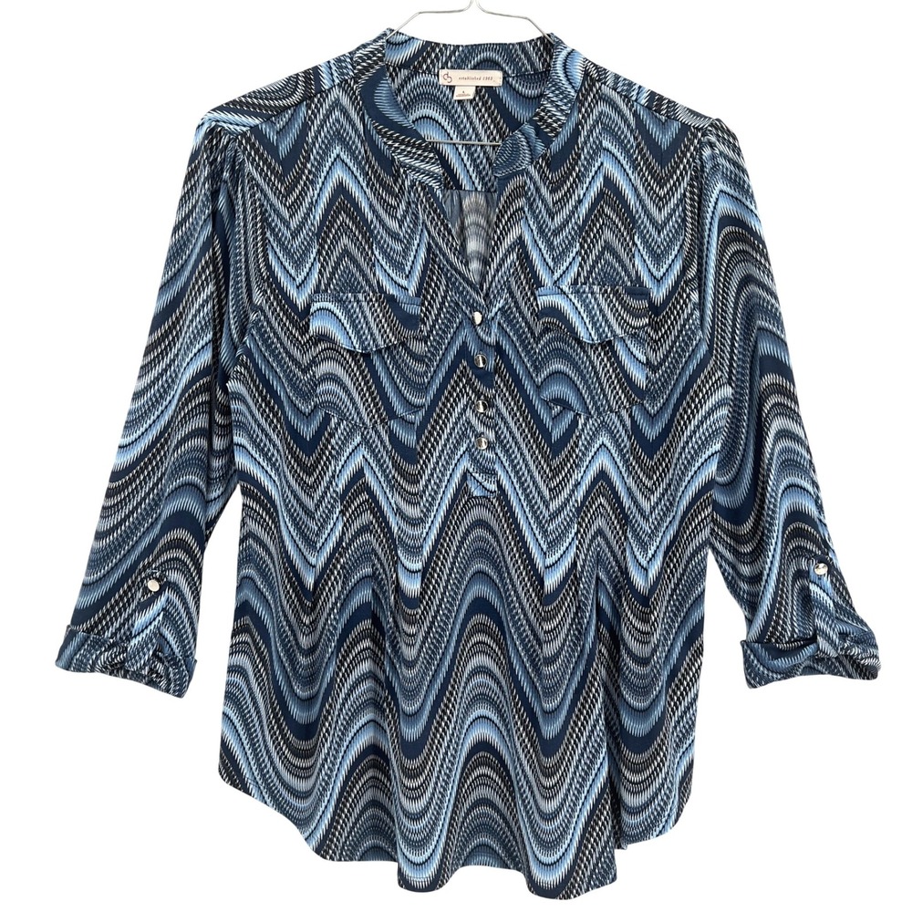 db established 1962 Women's Geometric Wave Print Tunic‎ Shirt Blouse Retro 70s L